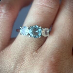 Sky Blue Topaz and Moonstone 3 Stone Ring Size 8